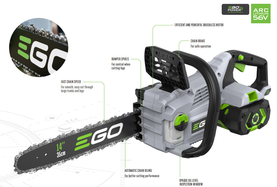 Ego CS1411E chainsaw kit features